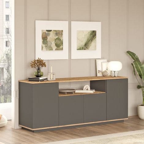 Aparador Cisliano, Cómoda 3 Estantes, 4 Puertas, 6 Compartimentos, 180x45x75h cm Negro Antracita (1/5)