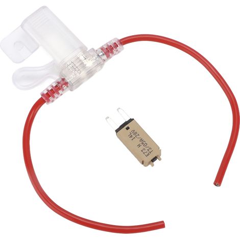 Support de fusible auto 31.5cm 12AWG étanche, fusible 5A réarmable manuel, gaine TPE+PVC pour camping-car, voilier, coffre. (1/5)