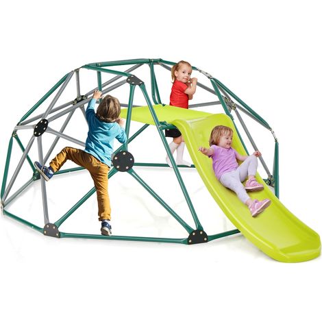 COSTWAY Cupola di Arrampicata, Struttura per Arrampicata con Scivolo, Capacità di Carico di 180 KG, per Bambini da 3 a 10 Anni, Ideale per Palestra, Cortile e Giardino (Stile 2 Verde Scuro) (1/5)
