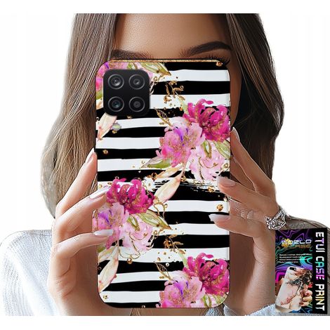 Funda para Samsung A12 / M12 - Estampado de flores y rayas blancas y negras (1/5)