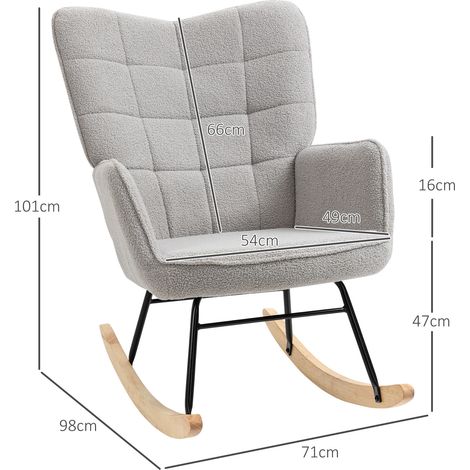 Fauteuil à bascule, design ergonomique, patins en bois massif, jusqu'à 120 kg, gris clair (1/5)