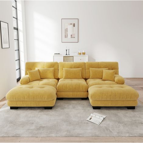 Sofá modular esquinero en U de chenilla amarilla OKWISH (1/5)