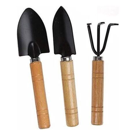 3 pcs Outils de Jardin, Petite Pelle Rateau et Bêche Manche en Bois pour Plantes en Pot, Outil de Sécurité des Enfants Intérieur Extérieur Jardin-Fei Yu (1/5)