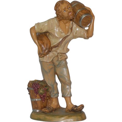 PASTORELLO CON BOTTE DI VINO 30CM IN RESINA
