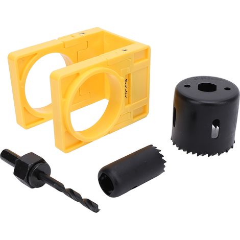 Kit d'installation de serrure de porte avec gabarit réglable, scie trépan pour trou de serrure à boule et tige pour portes de 1-3/8 à 1-3/4 pouces, jaune (1/5)