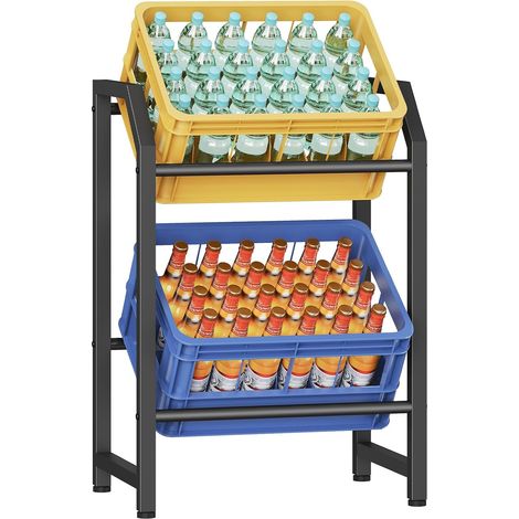 Étagère pour Boissons à 2 Niveaux, Porte-Bouteilles, Casier à Bouteilles, Capacité de Charge 150 kg par Niveau, Structure Métallique, pour Cuisine, Salle à Manger, Salon, Noir (1/5)