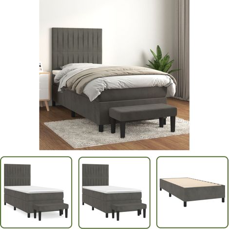 The Living Store Boxspringbett mit Matratze Dunkelgrau 90x200 cm Samt - Samtbett - Boxspringbett - Doppelbett - Bettauflage - Nachttisch (1/5)