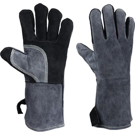 Gants de Protection en Cuir pour Barbecue, Four, Grill BBQ, Cuisine, Coin du Feu et Cheminée (1/5)