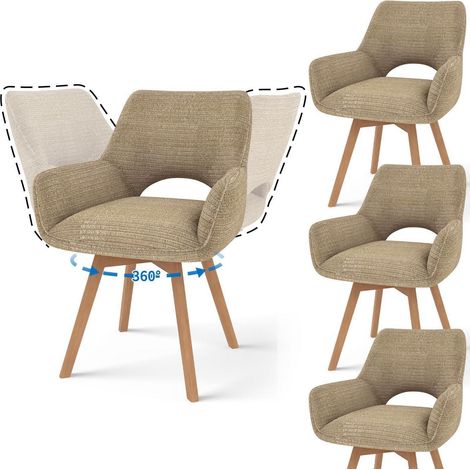 4er Set Drehstühle mit Armlehnen, Braun, Cord, Holzbeine (1/5)