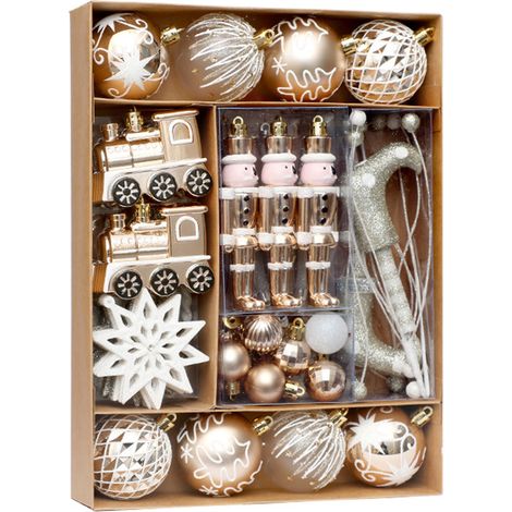 Surtido de 50 adornos navideños irrompibles, decoraciones de temporada para el árbol y el hogar. (1/4)