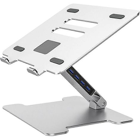 Faltbarer Laptopständer mit Unterstützung für 4 USB 3.0-Anschlüsse, faltbarer, rutschfester Aluminiumständer, ausziehbare USB-Hub-Halterung, rutschfester Laptop mit USB 3.0-Hub.