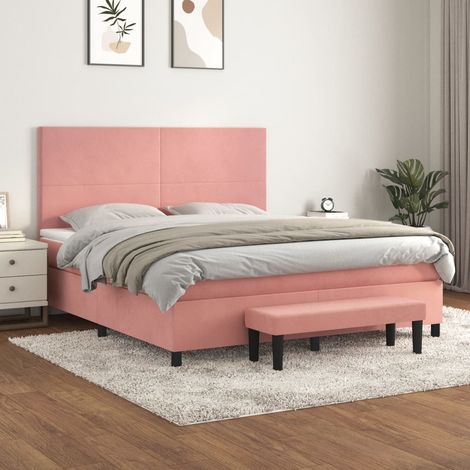 vidaXL Sommier à lattes de lit avec matelas Rose 160x200 cm Velours (1/5)