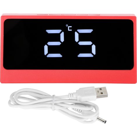 LED Digital Alarm Clock Silent Smart Temperature Date Luminous LargeScreen Desktop Makeup Mirror(Red ) (1/5)
