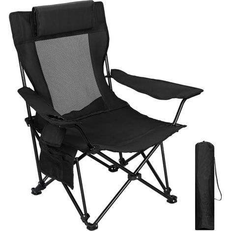 WOLTU Set 1 Sedie da Pesca Pieghevoli con Poggiatesta Ripiegabile e Schienale Regolabile Sedia Pieghevole Portatile con Portabicchiere, Poggiapiedi Campeggio, Pesca, Spiaggia, Nero
