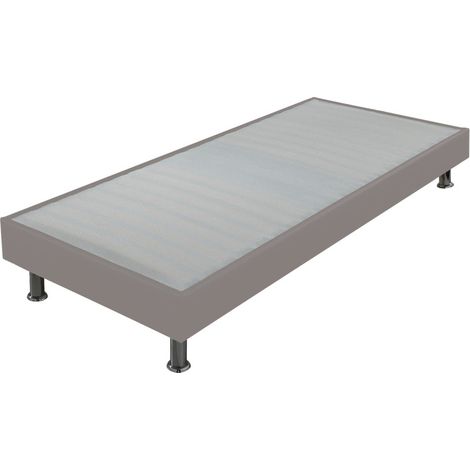 Sommier tapissier + jeu de pieds 90x200 Omega simili taupe 18 lattes (1/3)