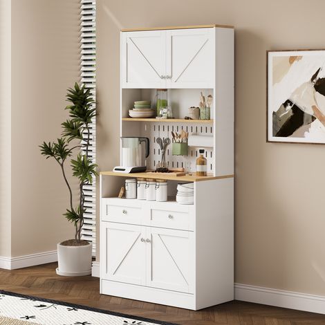 Buffet alto 80x175 cm con 2 cassetti e 4 porte – Armadio per cucina, sala da pranzo e soggiorno con maniglie argentate e grande spazio di stoccaggio - Bianco