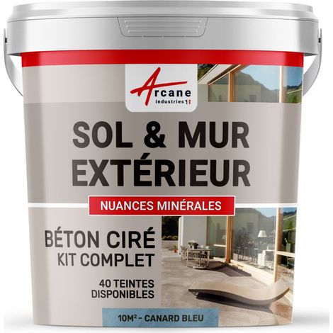 béton ciré, extérieur, pour sol, mur, terrasse, escalier, enduit, décoratif, minéral, en kit - 10 m² (en 2 couches) Canard Gris Bleuté - ARCANE INDUSTRIES