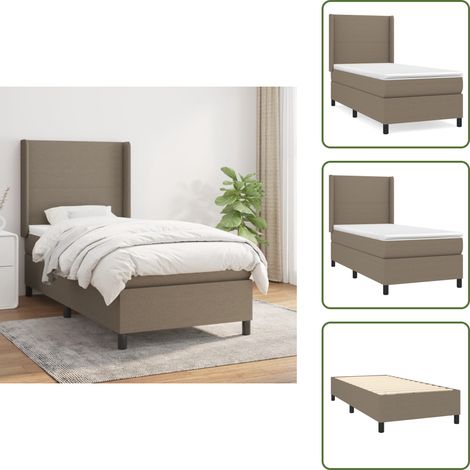 Sommier à lattes de lit avec matelas Taupe 90x200 cm Tissu - Lit Tapissier - Lit Double - Matelas À Ressorts Ensachés - Literie - Chambre À Coucher (1/5)
