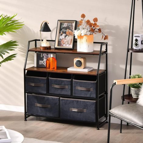 COSTWAY Sideboard mit 5 Stoffschubladen, Stoffkommode mit oberer Ablage & Kippsicherung, freistehende Kleiderkommode industriell für Wohnzimmer, Schlafzimmer (1/5)