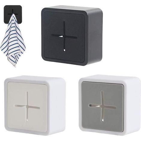 Porta asciugamani, ganci adesivi in silicone di alta qualità, appendiabiti quadrato antiurto da parete per bagno e cucina, set da 3 (bianco, grigio, nero) (1/4)