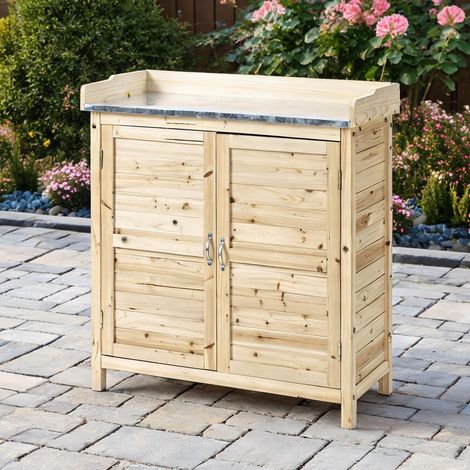 Armoire de jardin en bois massif avec étagères et plan de travail (1/5)