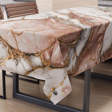 Nappe Anti-Taches rectangulaire pour Table de Cuisine, élégante, Effet marbre Rose, 12 Places, 100% fabriquée en Italie (1/5)