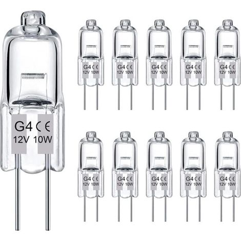 Ampoule Halogène G4 - 12 V 10 W - Transparente - Pour Lustre Armoire Miroir Vitrine - Lot de 10