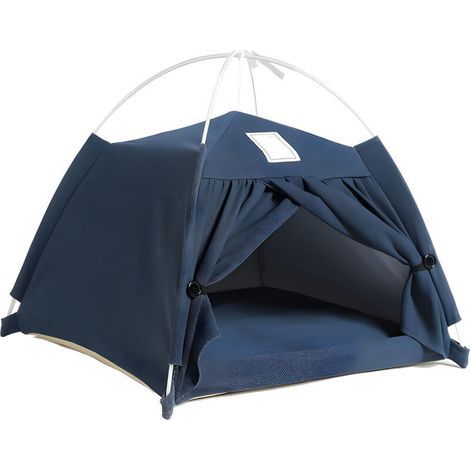 Lit pour chien chat,Tente de couchage pour animaux de compagnie, amovible en coton et lin, tente d'intérieur pour chats, chiens, animaux de petite et moyenne taille - bleu (1/5)
