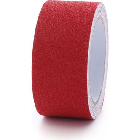 (Rouge 5 cm 5 m) Ruban antidérapant givré, adapté aux bandes de sécurité sur les escaliers, les marches et les sols intérieurs et extérieurs. (1/5)