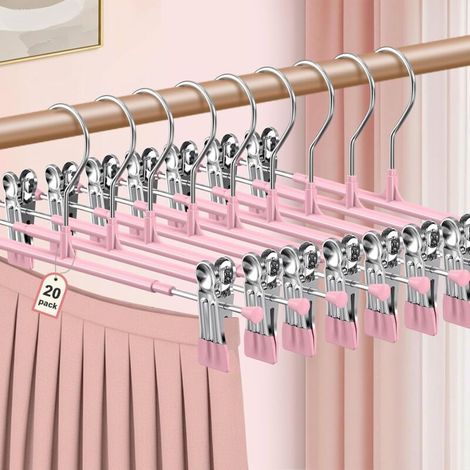Lot de 20 Cintres De Pantalon En Métal, Cintres à Pince / Cintres Jupe Réglables Robustes, Anti-Plis, Gain de Place, Clips Antidérapants (1/5)