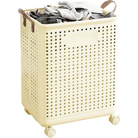 Panier A Linge A Roulette, 50 37 36cm Paniers à Linge Pliables Avec Couvercle Bac A Linge Plastique Recyclé Bonne AéRation Banette A Linge Sale Laundry Room Organization (1/5)