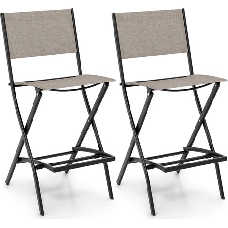 GOPLUS Set di Sgabelli Pieghevoli per Bar, Set di 2 Sedie da Esterno con Schienale, Poggiapiedi Ergonomico, Sedie da Pranzo Portatili per Prato, Veranda, Giardino, Caffè