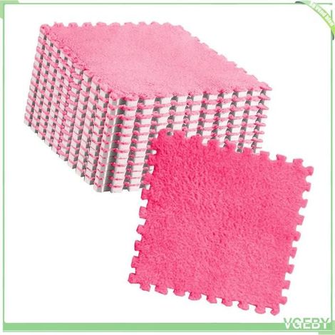 Dalles de tapis de sol en peluche - FAFEICY - 10 pièces - Antidérapant - Rose Rouge - Intérieur (1/5)