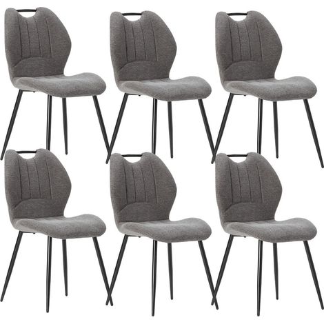 Lot de 6 chaises en tissu polyester maillé gris avec poignée et pieds en métal laqué noir - MILDA (1/5)
