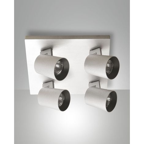 Modo Faretto da soffitto a 4 luci in pressofusione di alluminio colore Alluminio spazzolato, attacco GU10, design moderno per illuminazione d'interni
