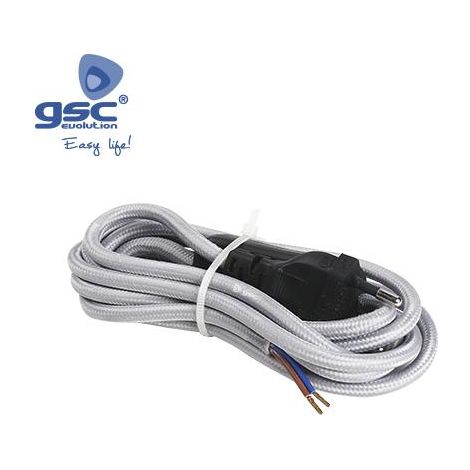 1,5 M Textilkabel (2x0,75 mm) Stecker + Schalter Grau GSC 001102958