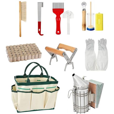 Kit d'Outils d'Apiculteur Materiel 12 Pièces,Apiculture Materiel,Outils Et Accessoires Apicoles,Comprend Une Brosse à Abeilles,Un Crochet En j,Etc.,Convient Aux Apiculteurs Débutants (1/5)