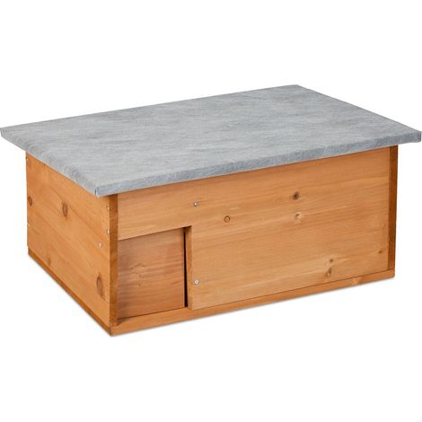 Relaxdays Casetta ricci, kit montaggio con base, sportello ratti, ingresso labirinto, legno HxLxP 21x46x34 cm arancione