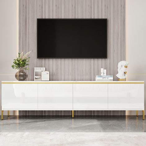 Mobile TV 170x35x46 cm nero in MDF, 4 ante con cerniere soft-close (1/5)
