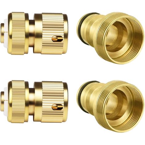 4 Pcs Raccord Tuyau d'Arrosage en Laiton Massif, 3/4 Pouce Adaptateurs de Connexion Rapide Mâle et Femelle pour Arrosage(BSP) - T16 (1/5)