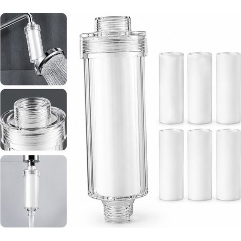 Set de Filtre Douche PP avec 6 Cartouches de Filtration Incluses, Pre-Filtre Universel Eau Chaude et Froide, 4,9 x 14 cm, Cartouche 3,5 x 9,8 cm, Version Anglaise (1/5)