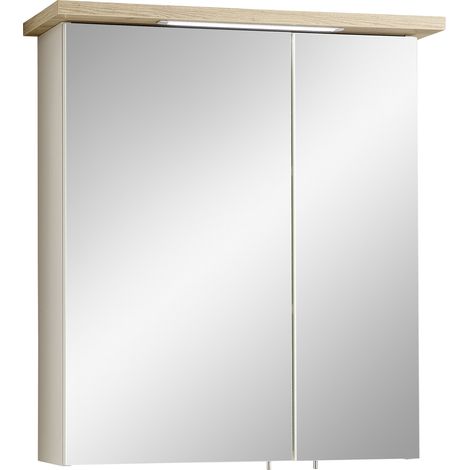 Pelipal Spiegelschrank Quickset 84-I LED-Kranzbeleuchtung Kaschmir/Riviera Eiche 60 cm Spiegelschrank (1/3)
