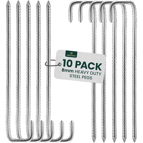 Lot de 10 Piquet, Acier galvanisé 8mm x 30,5cm, Forme J, Résistant rouille, Clôture agricole jardin (1/5)