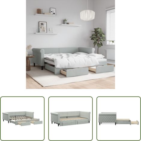 vidaXL Sofa-Bett - Tagesbett Ausziehbar mit Schubladen Hellgrau 90x190 cm Samt (1/5)