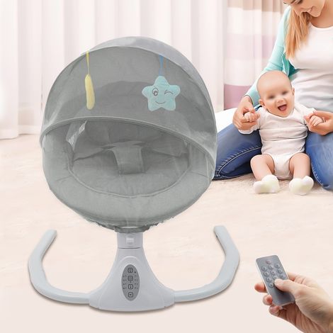 Fauteuil à bascule électrique gris pour bébé, avec télécommande et fonction Bluetooth, berceau musical