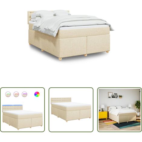 vidaXL Surmatelas -  Sommier à lattes de lit avec matelas Crème 140x200 cm Tissu (1/5)