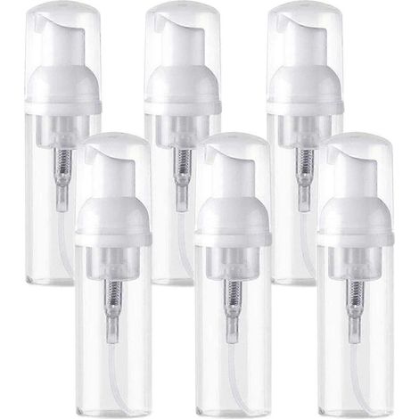 Lot de 6 flacons vides de 60 ml pour mousse, rechargeables, en plastique transparent sans BPA - Mini distributeur de savon mousse compatible avec les produits de nettoyage - Idéal pour les voyages. (1/5)