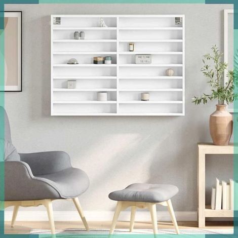 847933 Armoire à vitrine blanc 100x8,5x75 cm bois d'ingénierie (1/5)