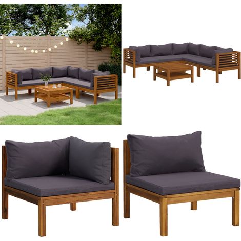 Salon de jardin 6 pcs avec coussin Bois d'acacia solide - salon de jardin - salon de jardin en bois - Home & Living (1/5)
