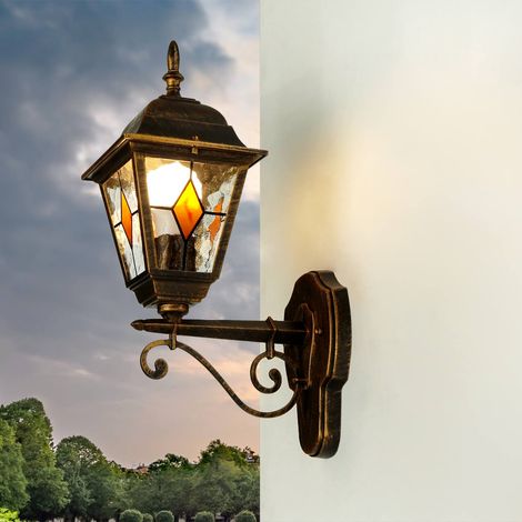 Außenleuchte Wand Rustikal IP44 E27 Aluminium Glas Laterne Wandlampe